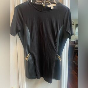 Michael Kors Black Short Sleeve Top with Gold Chain Accents